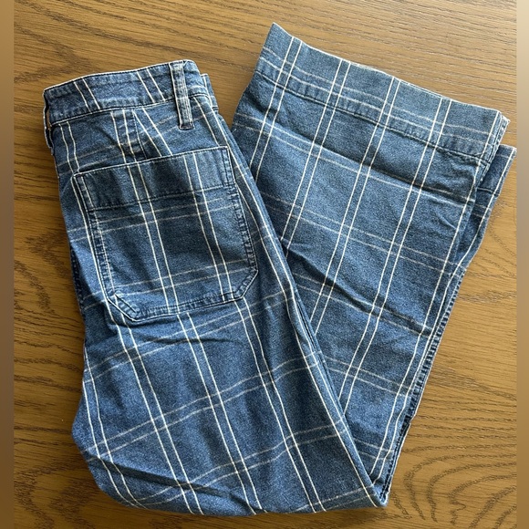 Madewell Tall Emmett Wide-Leg Crop Pants in Indigo Checker - Picture 2 of 2